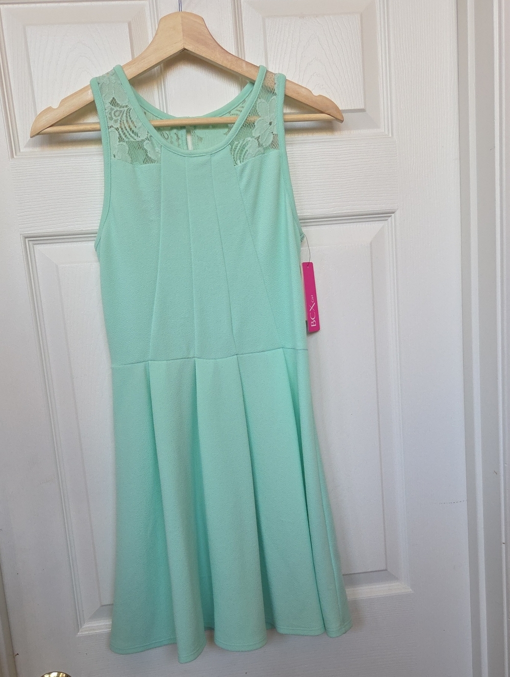 BCX Girls' Sleeveless Mint Lace Yoke Skater Dress